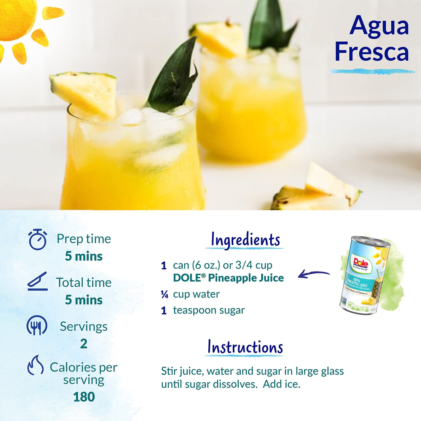 Dole 100% Pineapple Juice, 8.0 Fl Oz, Pack of 24