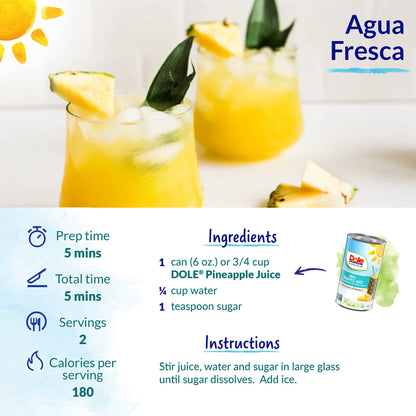 Dole 100% Pineapple Juice, 8.0 Fl Oz, Pack of 24