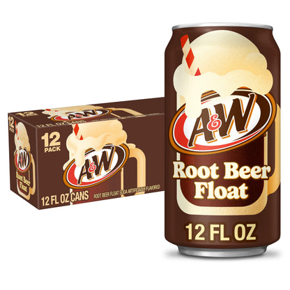 A&W Root Beer Float Soda, 12 fl oz cans, 12 pack