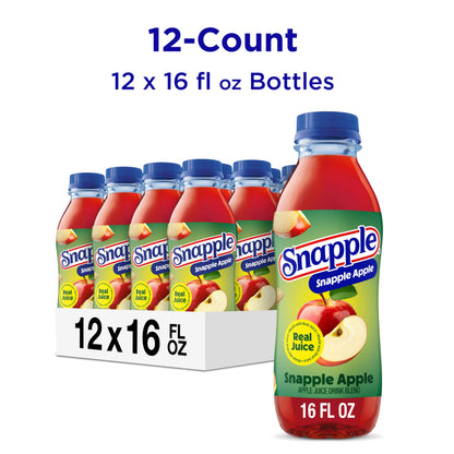 Snapple Apple Juice Drink, 16 Fl Oz Recycled Plastic Bottle, All Natural, No Artificial Flavors Or Sweeteners, Gluten-free, Contains 10% Real Juice 12 Pack