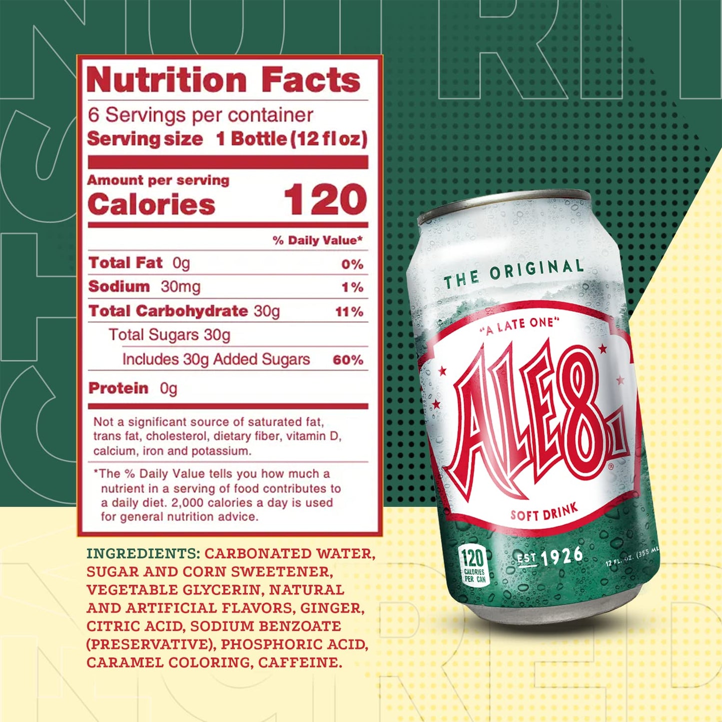 Ale 8 One Ginger Ale Soda with a Caffeine Kick & Hint of Citrus - The Original Flavor - 12 Pack, Case of 12 Oz Cans - Ginger Soft Drink, Pack of 12