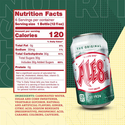Ale 8 One Ginger Ale Soda with a Caffeine Kick & Hint of Citrus - The Original Flavor - 12 Pack, Case of 12 Oz Cans - Ginger Soft Drink, Pack of 12