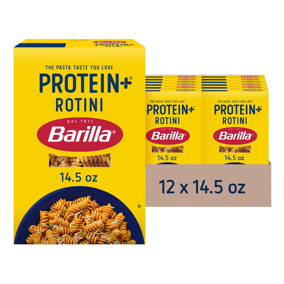 Barilla Protein+ (Plus) Rotini Pasta, Plant Based Protein, 14.5oz (12PK)