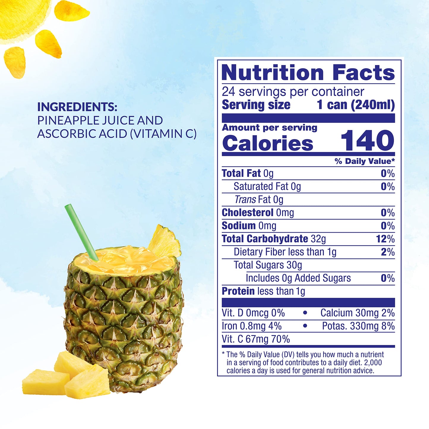 Dole 100% Pineapple Juice, 8.0 Fl Oz, Pack of 24