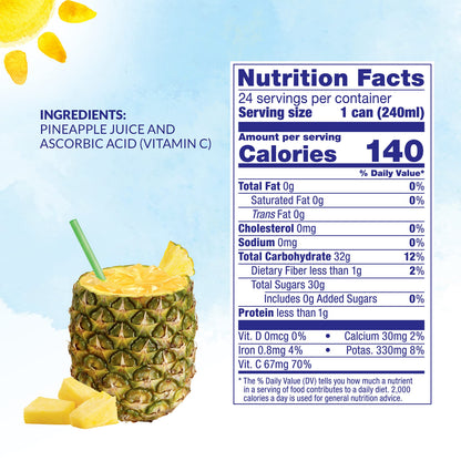 Dole 100% Pineapple Juice, 8.0 Fl Oz, Pack of 24
