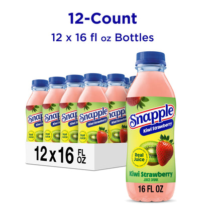 Snapple Kiwi Strawberry Juice Drink, 16 Fl Oz Recycled Plastic Bottle, Pack Of 12, All Natural, No Artificial Flavors Or Sweeteners, Contains 3% Real Juice