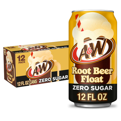 A&W Root Beer Float Zero Sugar Soda, 12 fl oz cans, 12 pack