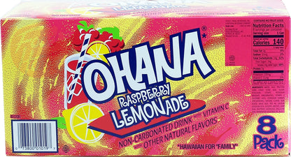 Ohana! raspberry lemonade, non-carbonated, caffeine free, 12-fluid ounce cans, 8-pack in box (1)