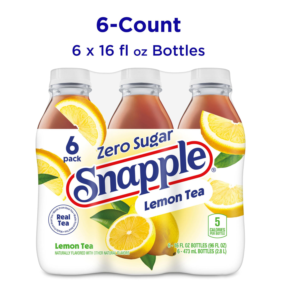 Snapple Diet Lemon Tea, 16 fl oz recycled plastic bottle, 6 pack