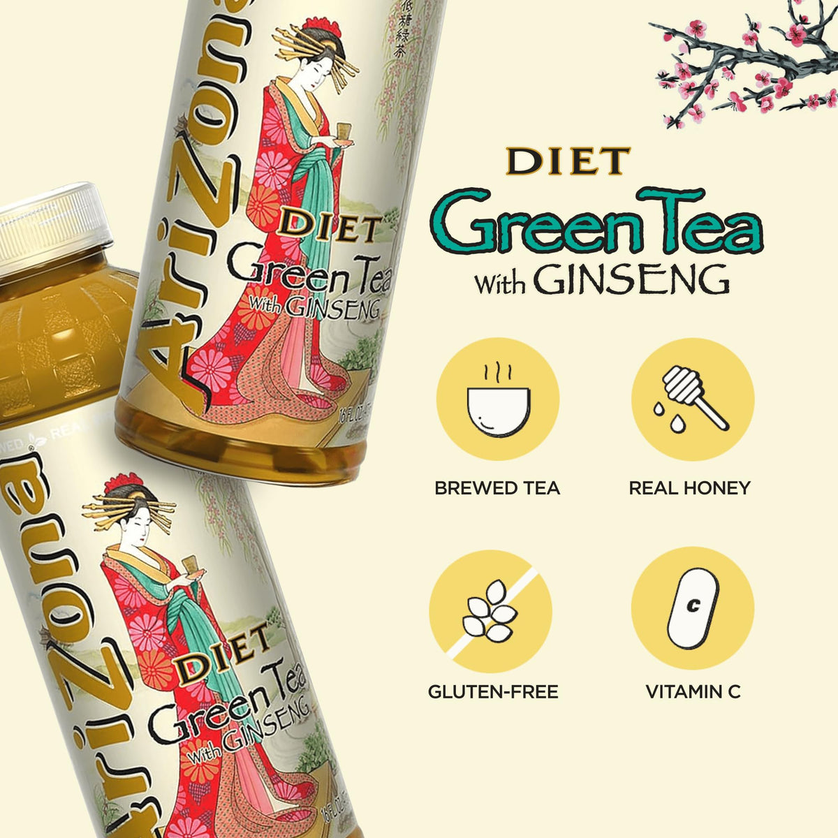 AriZona Diet Green Tea with Ginseng - 16 Fl Oz (12 Pack)