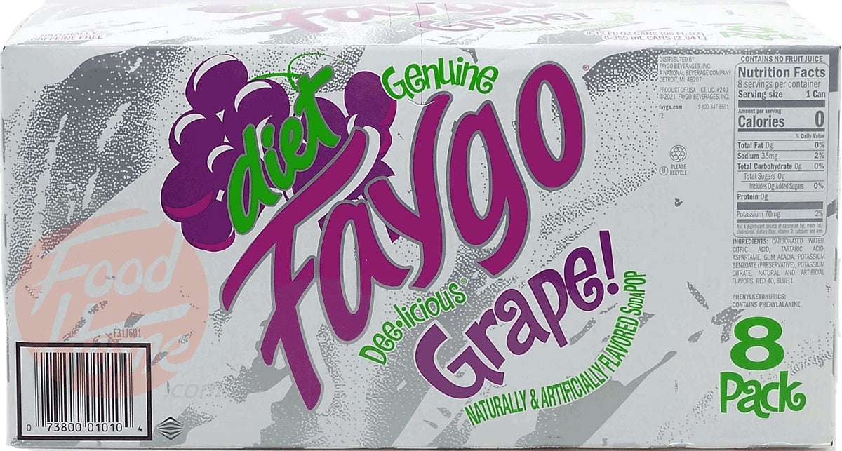 Diet Faygo Grape! flavored soda pop. 8-pack 12-fl. oz. cans in box (1)