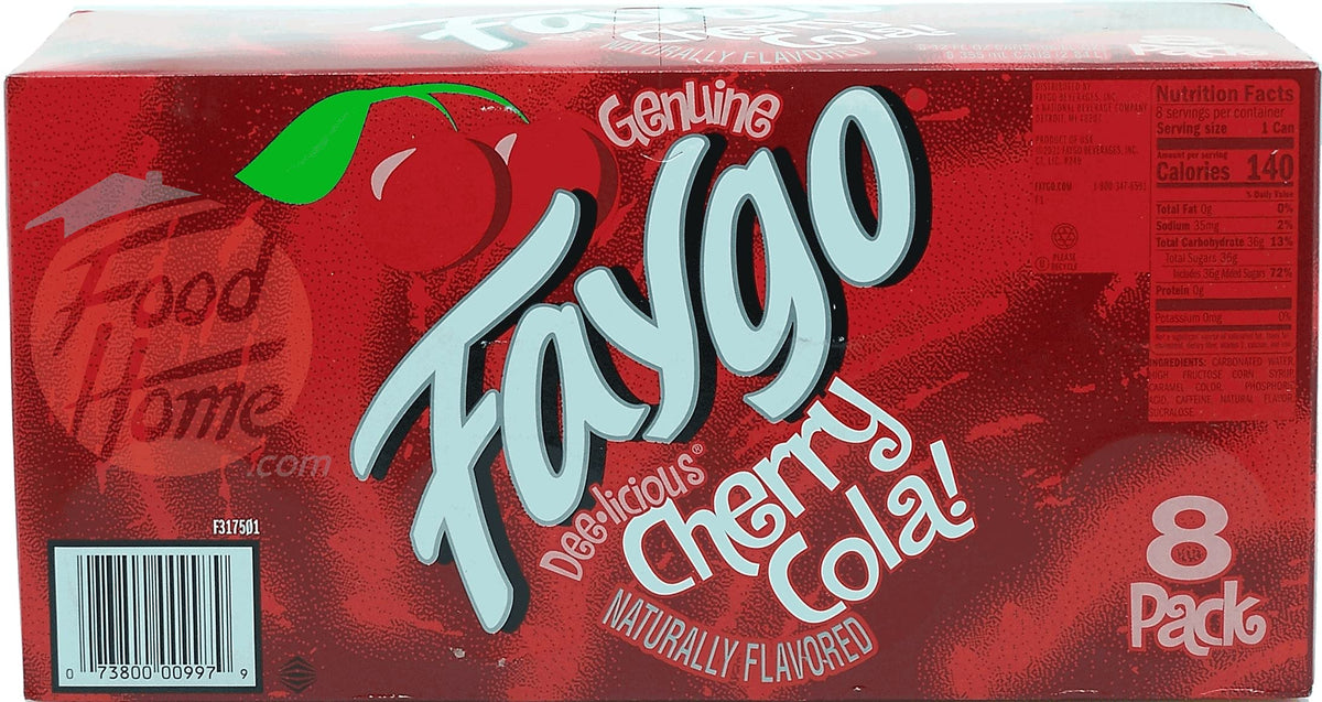 Faygo Cherry Cola! flavor soda pop. 8-pack 12-fl. oz. cans in box (1)
