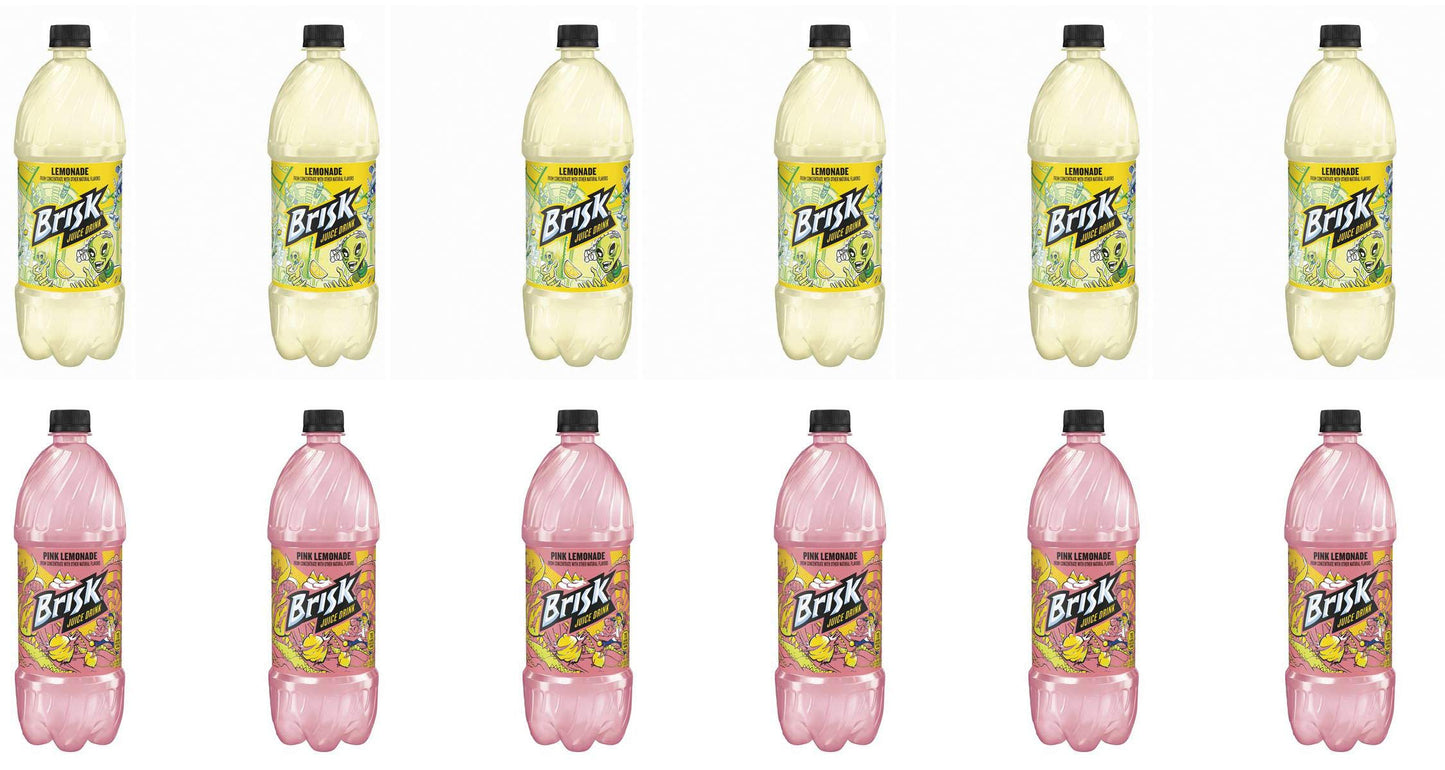 LUV BOX - Variety Brisk Lemonade Pack 1L Plastic Bottle, 12 Per Case, Pink Lemonade , Lemonade