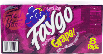 Faygo Grape! flavored soda pop. 8-pack 12-fl. oz. cans in box (6)