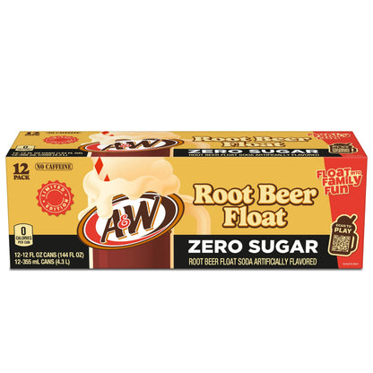 A&W Root Beer Float Zero Sugar Soda, 12 fl oz cans, 12 pack