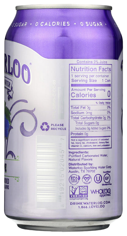 Waterloo Sparkling Water Waterloo Grape Sparkling Water, 12 Fl Oz