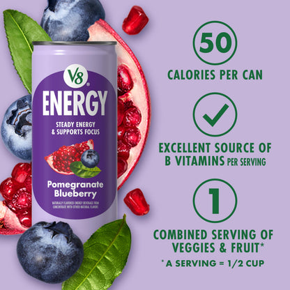 V8 Energy Black Cherry and Pomegranate Blueberry Energy Drinks, 8 fl oz Can (24 Pack)