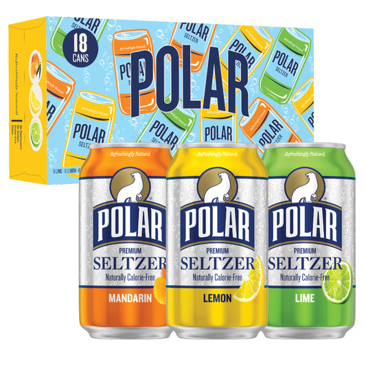 Polar Seltzer Water Citrus Variety Pack, 12 fl oz cans, 18 pack