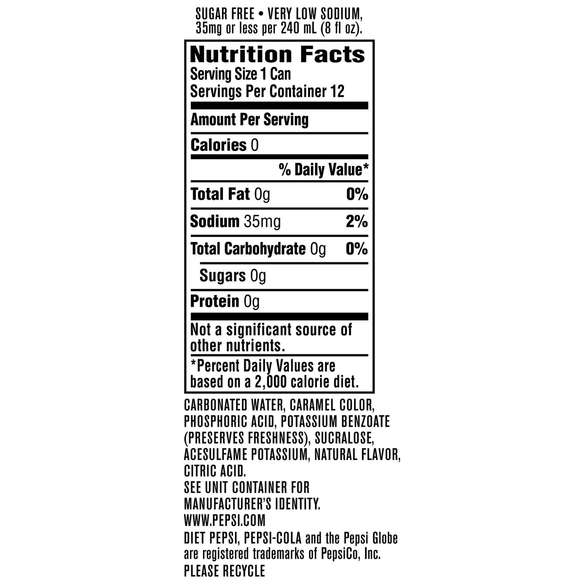 Pepsi Caffeine Free Diet Cans, 12 Count, 12 fl oz Cans