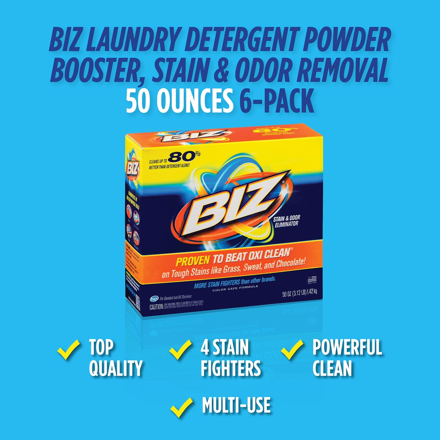 BIZ - CRB-80575225525 Biz Laundry Detergent Powder Booster, Stain & Odor Removal - 50 Ounces