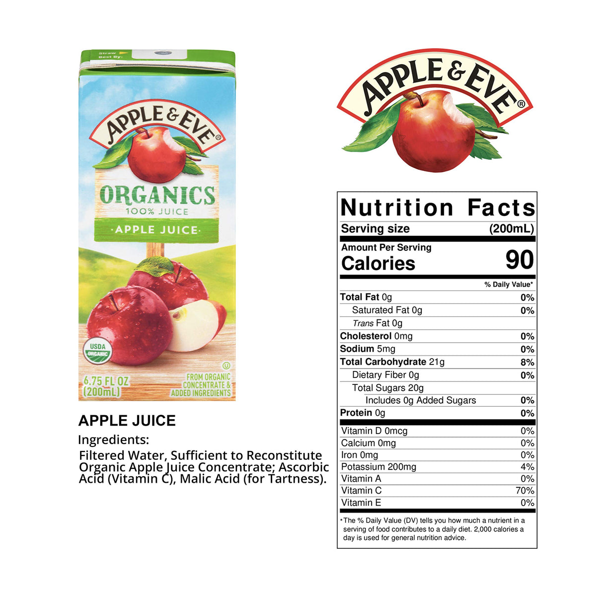 Apple & Eve Organics Apple Juice, 6.75 Fluid-oz, 40 Count