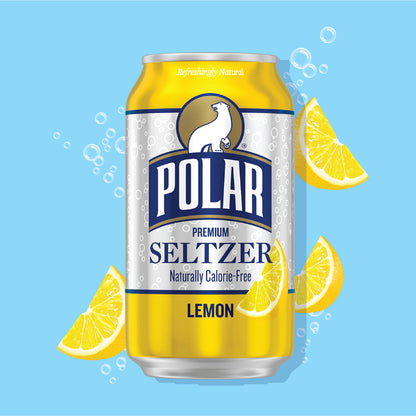 Polar Seltzer Water Lemon, 12 fl oz cans, 24 pack