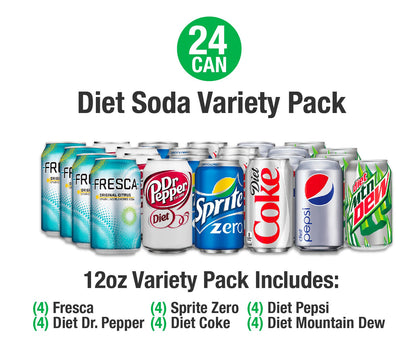 Soda Variety Pack - Assortment Popular Flavors - Home, Office or Party Refrigerator Restock Pack - By MaxPax (Diet Soda Variety, 24 Pack)