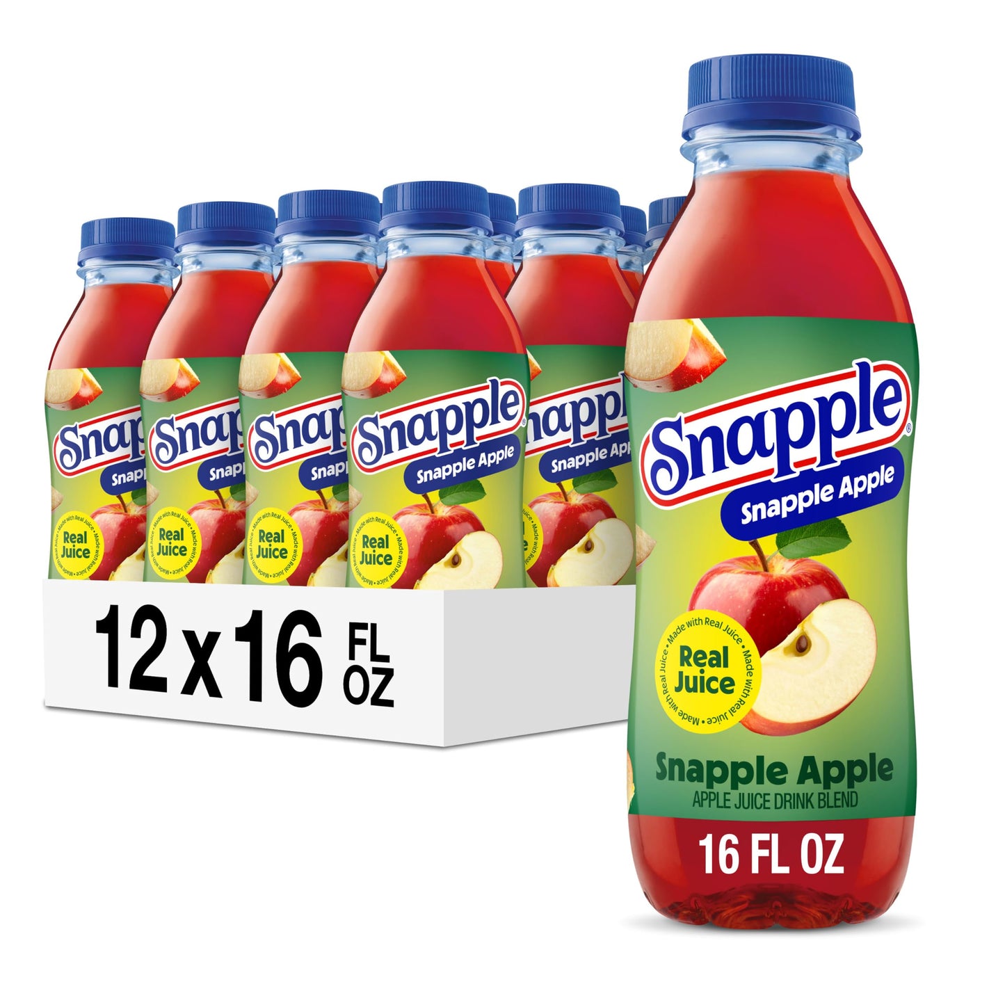 Snapple Apple Juice Drink, 16 Fl Oz Recycled Plastic Bottle, All Natural, No Artificial Flavors Or Sweeteners, Gluten-free, Contains 10% Real Juice 12 Pack
