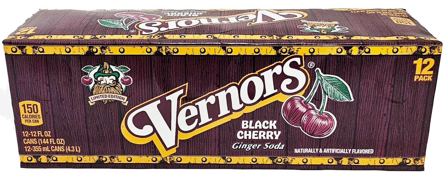 Vernors ginger ale (soda) Black Cherry flavored soda pop, 12-fluid ounce cans, 12-count fridge pack