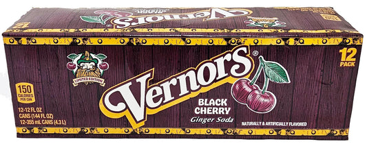 Vernors ginger ale (soda) Black Cherry flavored soda pop, 12-fluid ounce cans, 12-count fridge pack