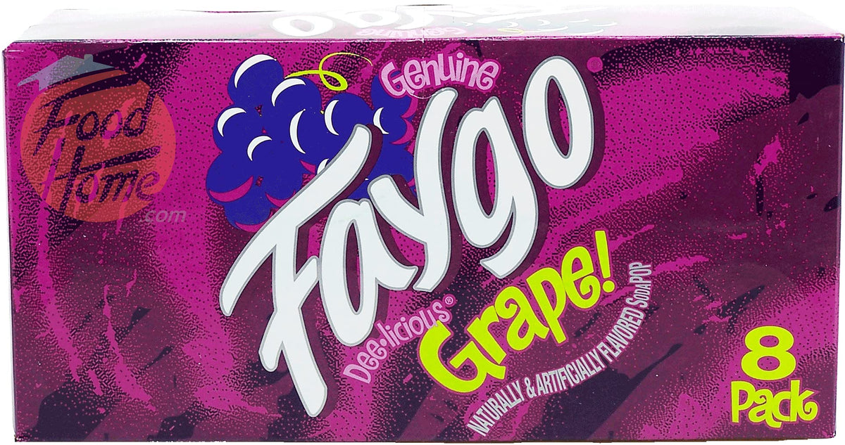 Faygo Grape! flavored soda pop. 8-pack 12-fl. oz. cans in box (6)