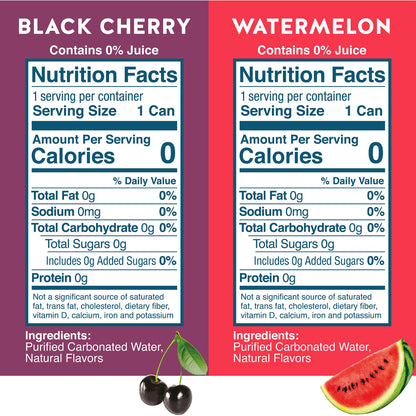 Waterloo Sparkling Water Two-Flavor Pack, 12 Fl Oz Cans, Pack of 16, 8 x Black Cherry, 8 x Watermelon | Zero Calories | Zero Sugar or Artificial Sweeteners | Zero Sodium