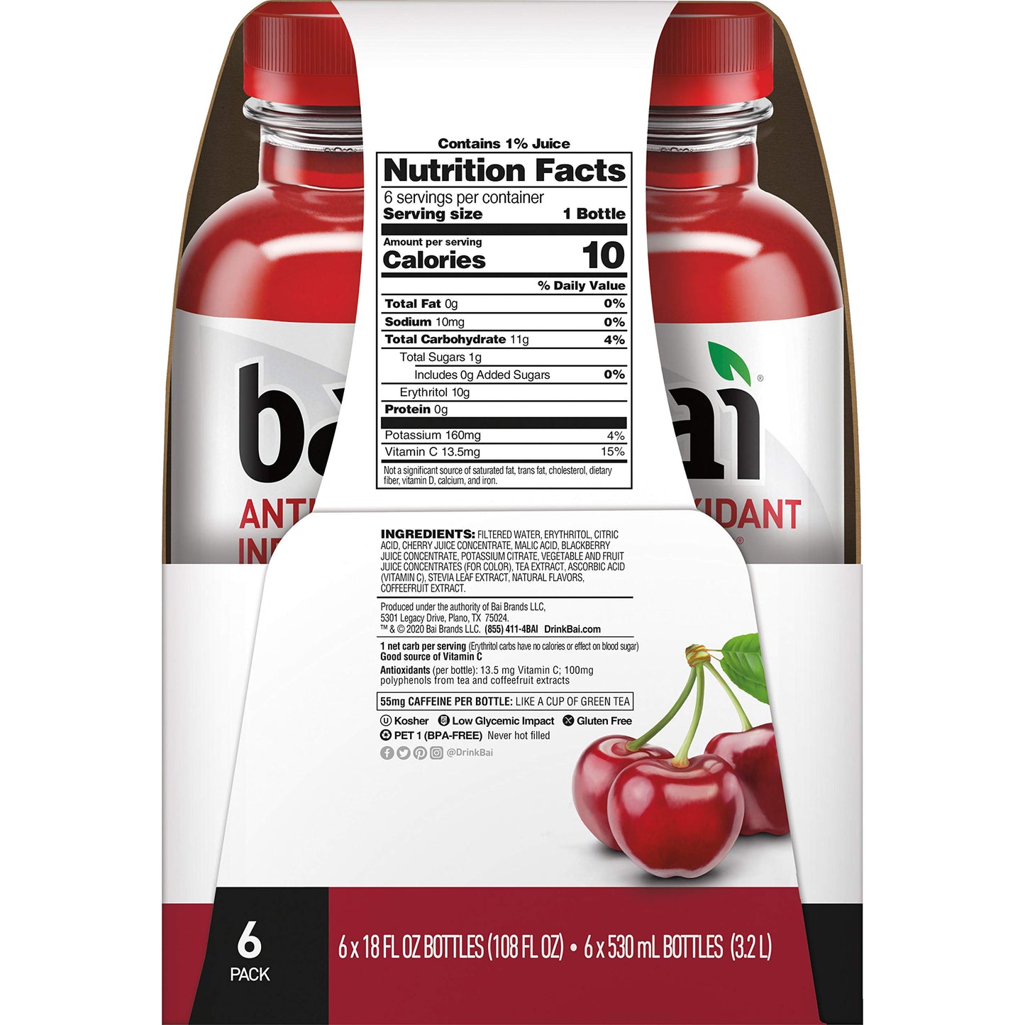 Bai Brasilia Blueberry, Antioxidant Infused Beverage, 18 Fl Oz (Pack of 12)