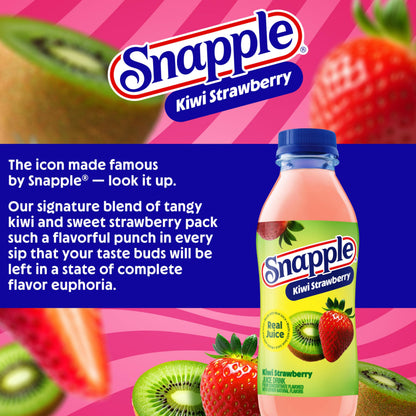Snapple Kiwi Strawberry Juice Drink, 16 Fl Oz Recycled Plastic Bottle, Pack Of 12, All Natural, No Artificial Flavors Or Sweeteners, Contains 3% Real Juice