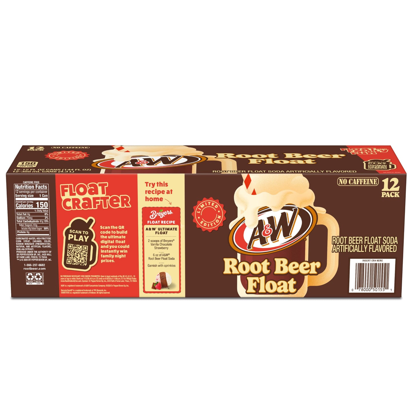 A&W Root Beer Float Soda, 12 fl oz cans, 12 pack