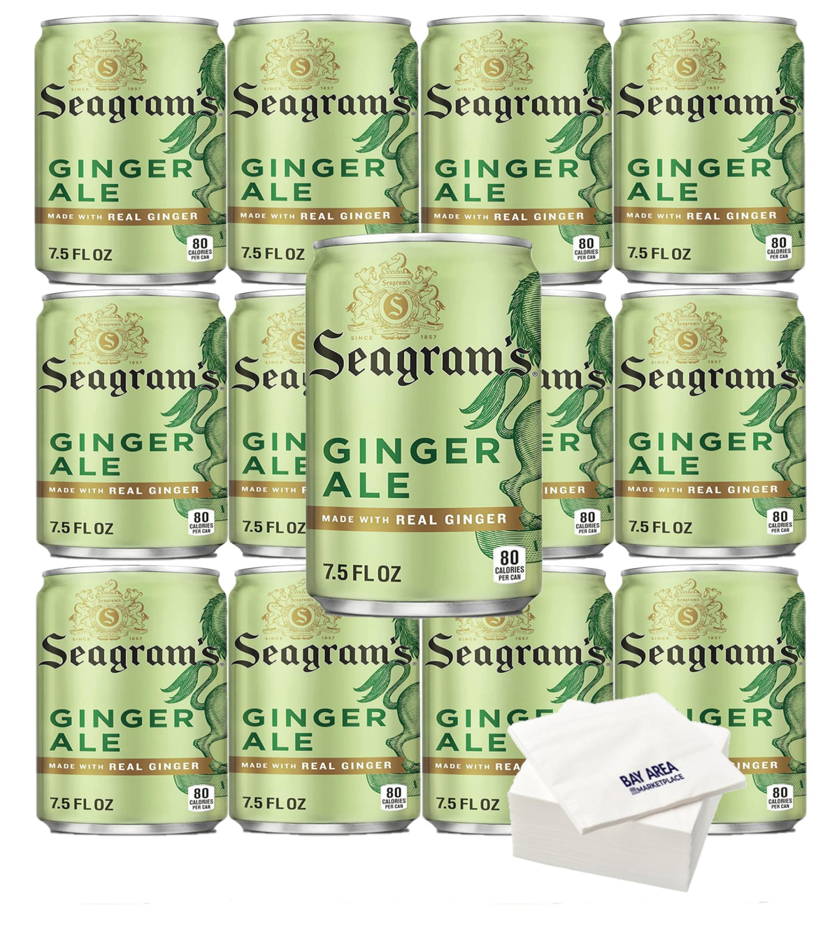 Seagram's Ginger Ale Mini Cans, (Pack of 10) with Bay Area Marketplace Napkins