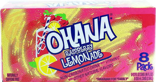 Ohana! raspberry lemonade, non-carbonated, caffeine free, 12-fluid ounce cans, 8-pack in box (1)