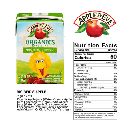 Apple & Eve Sesame Street Organics, Big Bird's Apple Juice, 4.23 Fluid oz, 40 count
