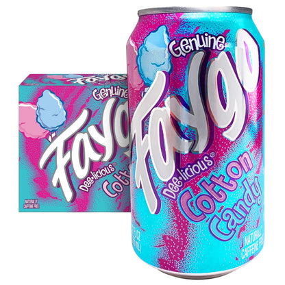 Faygo Cotton Candy Soda | Sweet Carnival Treat in a Can | 12-Pack of 12oz Cans | Vibrant, Caffeine-Free Soft Drink Bursting with Classic Blue Cotton Candy Flavor