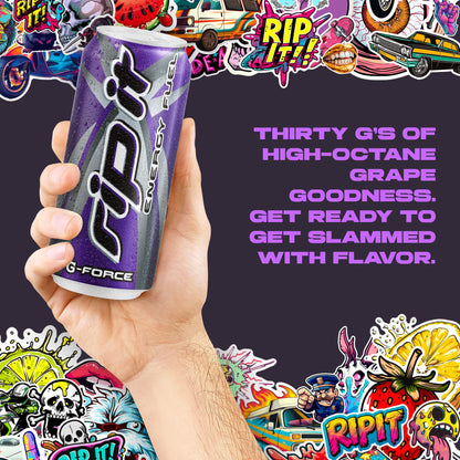 Rip It Energy Drink | G-Force | Grape Flavor | 12-Pack (16oz Cans) | 160mg Caffeine | Smooth Finish | Ignite Focus | Hardcore Energy That Rips!