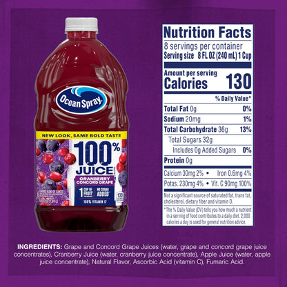 Ocean Spray® 100% Juice Cranberry Grape Juice Blend, 64 Fl Oz Bottle (Pack of 8)