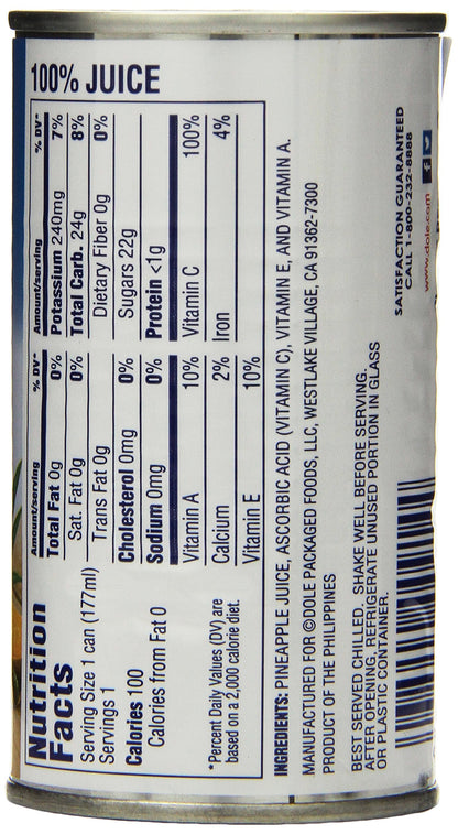 Dole Pineapple Juice, 6 Fl Oz (Pack of 24)