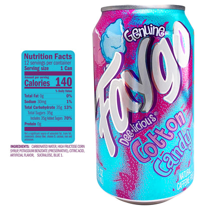 Faygo Cotton Candy Soda | Sweet Carnival Treat in a Can | 12-Pack of 12oz Cans | Vibrant, Caffeine-Free Soft Drink Bursting with Classic Blue Cotton Candy Flavor