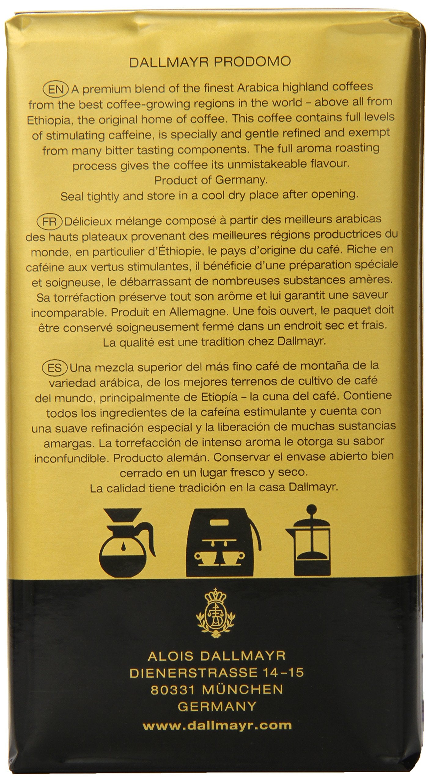 Dallmayr Gourmet Coffee, Prodomo (Ground), 8.8-Ounce Vacuum Packs (Pack of 3)