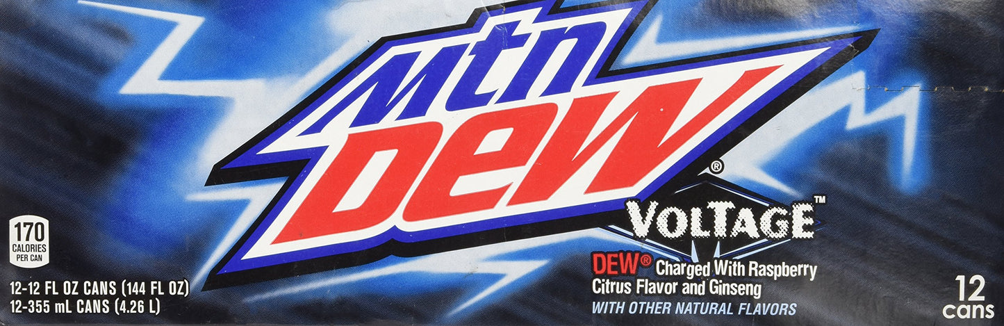Mountain Dew Voltage Raspberry Ginseng Citrus Soda, 12 Ounce (12 Cans)