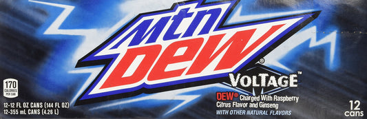 Mountain Dew Voltage Raspberry Ginseng Citrus Soda, 12 Ounce (12 Cans)