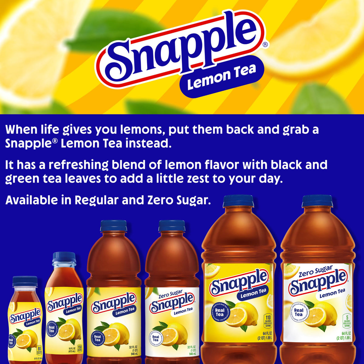 Snapple Diet Lemon Tea, 16 fl oz recycled plastic bottle, 6 pack