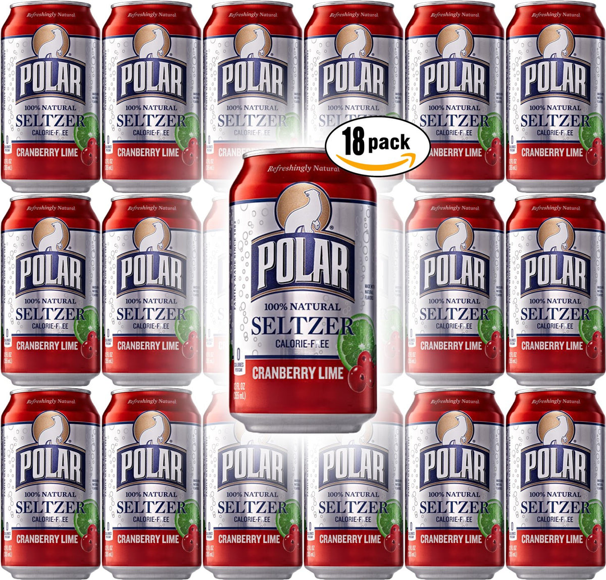 Polar Seltzer Cranberry Lime, 12oz Cans (Pack of 18, Total of 216 Oz)
