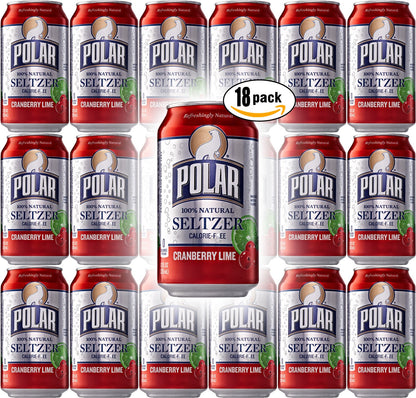 Polar Seltzer Cranberry Lime, 12oz Cans (Pack of 18, Total of 216 Oz)