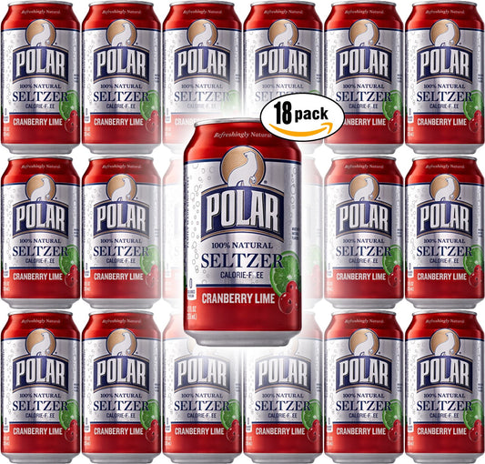 Polar Seltzer Cranberry Lime, 12oz Cans (Pack of 18, Total of 216 Oz)